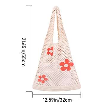 Ovida Crochet Tote Bag Mesh Beach Bag Fairycore Hobo Bag Fairy Grunge Aesthetic Shoulder Bag Y2k Purse for Women Girls