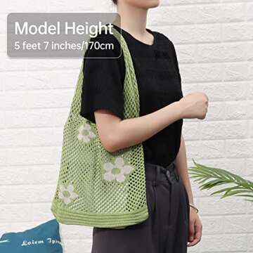 Ovida Crochet Tote Bag Mesh Beach Bag Fairycore Hobo Bag Fairy Grunge Aesthetic Shoulder Bag Y2k Purse for Women Girls