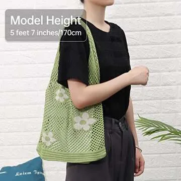 Ovida Crochet Tote Bag Mesh Beach Bag Fairycore Hobo Bag Fairy Grunge Aesthetic Shoulder Bag Y2k Purse for Women Girls