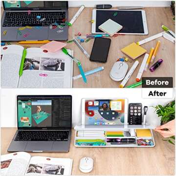 Varhomax Glass Desk Whiteboard with Storage, Desk Buddy to-do List Memo Desktop Dry Erase White Board Keyboard Stand for Home Office and School Supplies (White)