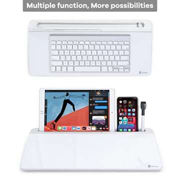 Varhomax Glass Desk Whiteboard with Storage, Desk Buddy to-do List Memo Desktop Dry Erase White Board Keyboard Stand for Home Office and School Supplies (White)