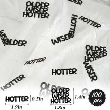 Older Wiser Hotter Glitter Confetti for Black Birthday Party Table Scatter, Sprinkle Decorations for Women Men 25th 30th 40th 50th 60th 70th 80th Birthday Anniversary Paper Confetti (100 PCS)