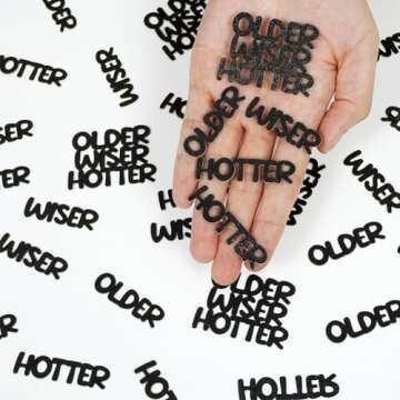 Older Wiser Hotter Glitter Confetti for Black Birthday Party Table Scatter, Sprinkle Decorations for Women Men 25th 30th 40th 50th 60th 70th 80th Birthday Anniversary Paper Confetti (100 PCS)