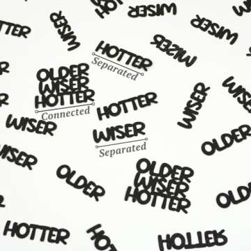 Older Wiser Hotter Glitter Confetti for Black Birthday Party Table Scatter, Sprinkle Decorations for Women Men 25th 30th 40th 50th 60th 70th 80th Birthday Anniversary Paper Confetti (100 PCS)