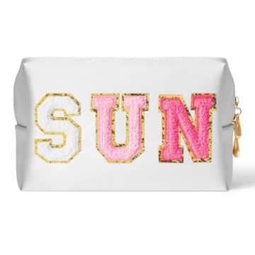 AsodSway Preppy Patch Sun Cosmetic Bag Valentine's Day Sunscreen PU Leather Toiletry Bag Portable Wa...