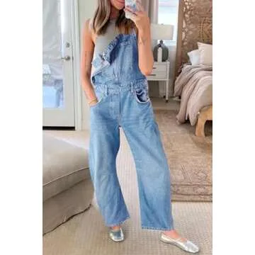 Trendy PLNOTME Women's Denim Bib Overalls with Pockets