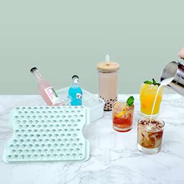 Combler Mini Ice Cube Tray 3 Pack, Upgraded Round Trays for Freezer, Ice Maker for Chilling Coffee Drinks, With Lid and Bin, Kitchen Gadgets, Blue