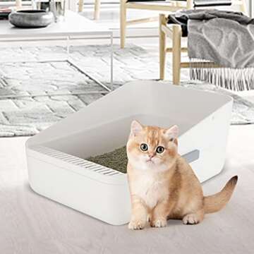 Sfozstra Open , Removable , Easy to Clean Semi-Closed Litter Box for Cats and Small Dogs (White Small)