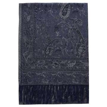 Umjetnost Womens Soft Silky Pashmina Rave Scarf Paisley Pattern Pashmina Shawl Wrap with Fringes (Navy Paisley)