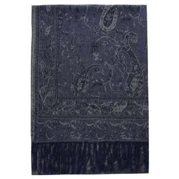 Umjetnost Womens Soft Silky Pashmina Rave Scarf Paisley Pattern Pashmina Shawl Wrap with Fringes (Navy Paisley)