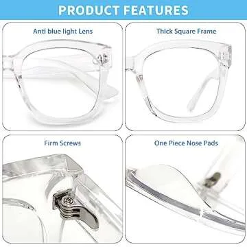 JIM HALO Oversized Blue Light Glasses for Women Square Chunky Bluelight Computer Glasses Reduce Eye Strain Clear