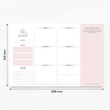 Bliss Collections Weekly Planning Pad, Desk Calendar - Pink - Undated Tear-Off Sheets Notepad - Cale...