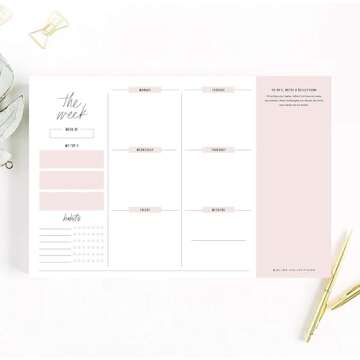 Bliss Collections Weekly Planning Pad, Desk Calendar - Pink - Undated Tear-Off Sheets Notepad - Calendar, Organizer, Scheduler for Goals, Tasks, Ideas, Notes & To-Do Lists - 6" x 9", 50 Sheets