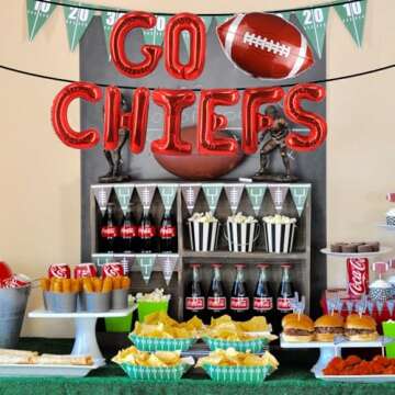 Go Chiefs Balloons Banner Party Decorations, Super Football 2025 Go Chiefs Foil Balloons Chiefs Banner Sport Party Decorations
