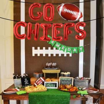 Go Chiefs Balloons Banner Party Decorations, Super Football 2025 Go Chiefs Foil Balloons Chiefs Banner Sport Party Decorations