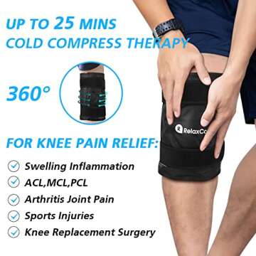 RelaxCoo XXL Knee Ice Pack Wrap Around Entire Knee After Surgery, Reusable Gel Ice Pack for Knee Inj...