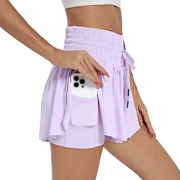 Flowy Womens Athletic Shorts High Waisted Gym Yoga Workout Running Butterfly Tennis Sports Acitve Skort Skirt with Pockets Spandex Sweat Pants Cute Lounge Trendy Clothes Summer Outfits Lavender M