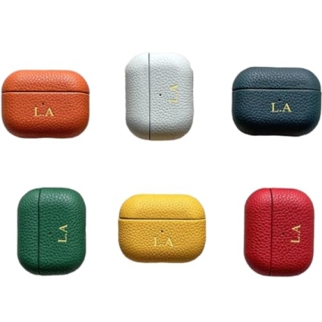 Custom Initials Airpods Case with Keychain - Compatible with AirPods Pro / 1/2 / 3 - Leather Airpods...