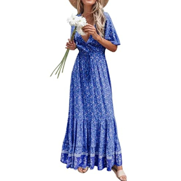 R.Vivimos Floral Print Short Sleeve V Neck Casual Midi Dress