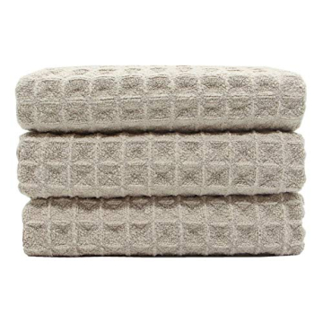 VeraSong Waffle Weave Kitchen Towels Thick Microfiber Dish Drying Towels Absorbent Tea Towels Hand Towel Lint Free 16Inch x 24Inch 3 Pack Khaki