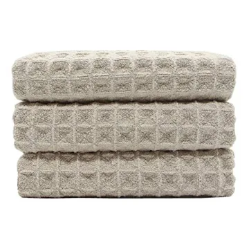 VeraSong Waffle Weave Kitchen Towels Thick Microfiber Dish Drying Towels Absorbent Tea Towels Hand Towel Lint Free 16Inch x 24Inch 3 Pack Khaki