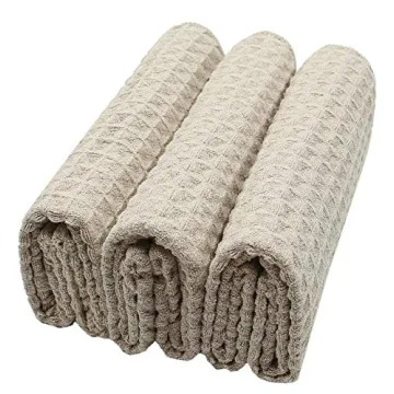VeraSong Waffle Weave Kitchen Towels Thick Microfiber Dish Drying Towels Absorbent Tea Towels Hand Towel Lint Free 16Inch x 24Inch 3 Pack Khaki