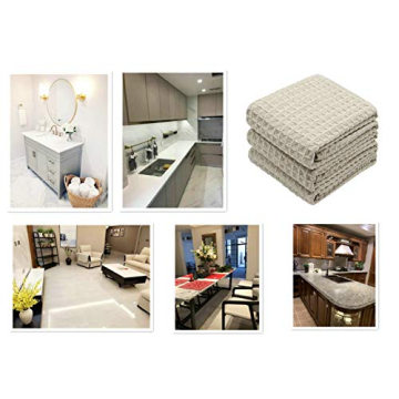 VeraSong Waffle Weave Kitchen Towels Thick Microfiber Dish Drying Towels Absorbent Tea Towels Hand Towel Lint Free 16Inch x 24Inch 3 Pack Khaki