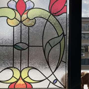 lsrrret Window Film，3D Matte Stained Glass，Decorative Window Sticker，Privacy Frosted Static Cling for Glass， Garden Flower (FR00, 17in X17in)