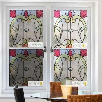 lsrrret Window Film，3D Matte Stained Glass，Decorative Window Sticker，Privacy Frosted Static Cling for Glass， Garden Flower (FR00, 17in X17in)