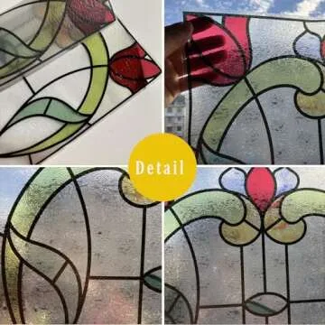 lsrrret Window Film，3D Matte Stained Glass，Decorative Window Sticker，Privacy Frosted Static Cling for Glass， Garden Flower (FR00, 17in X17in)