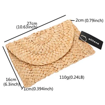 alilove Straw Clutch Bags for Women Summer Evening Handbags Bride Wedding Purse Vacation Beach Clutch Handmade Woven Envelope Wallet