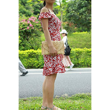 alilove Straw Clutch Bags for Women Summer Evening Handbags Bride Wedding Purse Vacation Beach Clutch Handmade Woven Envelope Wallet