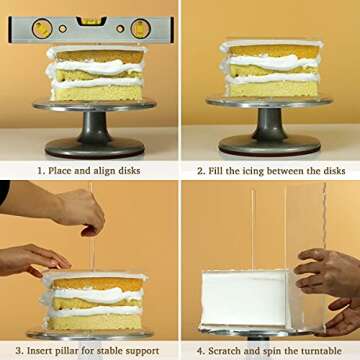 AQUIVER Acrylic Cake Disk Set with Edge Scrapers and Dowel Rods