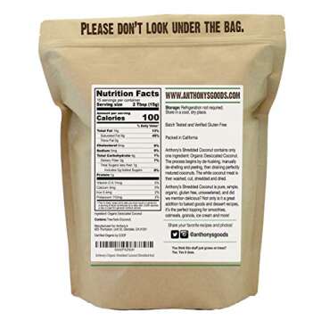 Anthony's Organic Shredded Coconut, 8 oz, Unsweetened, Gluten Free, Non GMO, Vegan, Keto Friendly