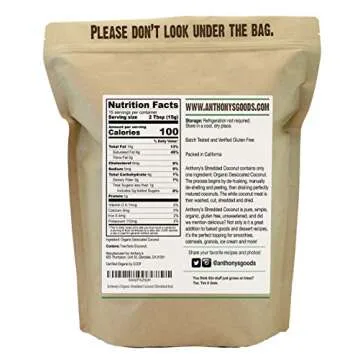 Anthony's Organic Shredded Coconut, 8 oz, Unsweetened, Gluten Free, Non GMO, Vegan, Keto Friendly