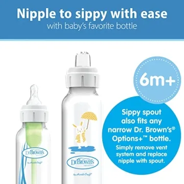Dr. Brown's Milestones Narrow Sippy Bottle, 100% Silicone Soft Sippy Spout, 8oz/250mL, Flamingo & Bunny, 6m+