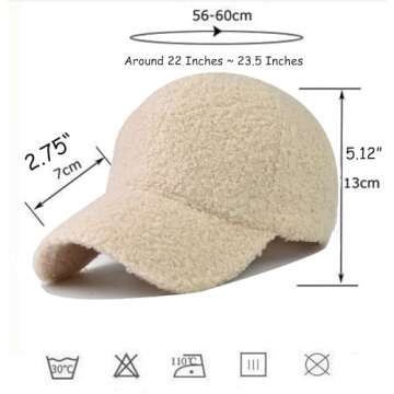 YCMI Winter Warm Baseball-Cap for Women - Adjustable Faux-Lamb-Wool Hat for Outdoor Travel Baseball ...