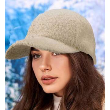 YCMI Winter Warm Baseball-Cap for Women - Adjustable Faux-Lamb-Wool Hat for Outdoor Travel Baseball Cap (Beige, 22"-23.6")