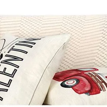4TH Emotion Valentines Day Pillow Covers 18x18 Set of 4 Hello Valentine Spring Farmhouse Decor Red Love Truck Holiday Decorations Throw Cushion Case for Home Decorations TH076