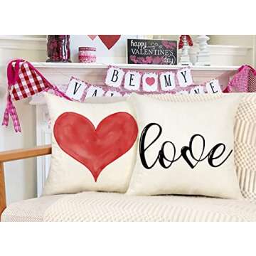 4TH Emotion Valentines Day Pillow Covers 18x18 Set of 4 Hello Valentine Spring Farmhouse Decor Red Love Truck Holiday Decorations Throw Cushion Case for Home Decorations TH076
