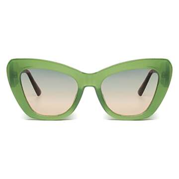 Freckles Mark Trendy Designer Sunglasses Womens Cute Fashion Square Cat Eye Sun Glasses (Green/Tortoise Shell)