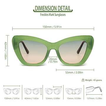 Freckles Mark Trendy Designer Sunglasses Womens Cute Fashion Square Cat Eye Sun Glasses (Green/Tortoise Shell)