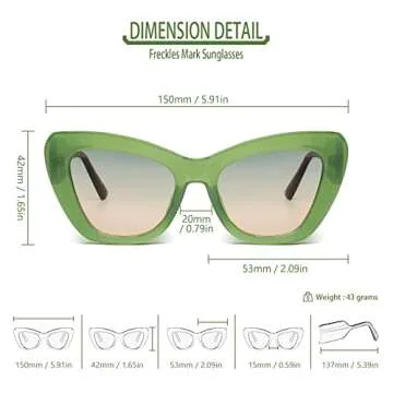 Freckles Mark Trendy Designer Sunglasses Womens Cute Fashion Square Cat Eye Sun Glasses (Green/Tortoise Shell)