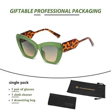 Freckles Mark Trendy Designer Sunglasses Womens Cute Fashion Square Cat Eye Sun Glasses (Green/Tortoise Shell)