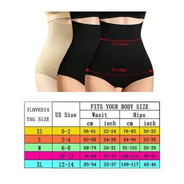 iloveSIA Womens Shapewear High Waist C-Section Recovery Slimming Underwear Tummy Control Panties 2Nude+Black Size S
