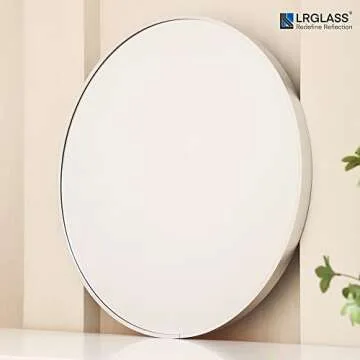 LRGLASS Round Mirror 30" Silver Aluminium Alloy Frame, Wall- Mounted Mirror for Bathroom Vanity, Mantel and Wall Decor