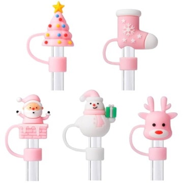 5Pcs Christmas Straw Toppers - Cute & Festive Silicone Drink Covers