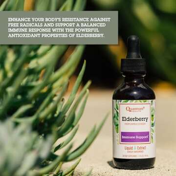 Quantum Health Black Elderberry Liquid Extract Sambucus Nigra Immune Support Formula 700mg - Daily Wellness Boost of Potent Antioxidants for Women & Men - High Dose, Fast Absorption, Vegan - 2 Fl Oz