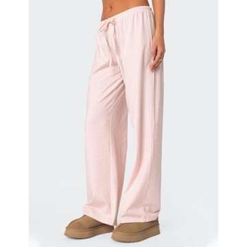 Ugerlov Women's Wide Leg Striped Pants Casual Drawstring Elastic Low Rise Pajama Pants Lounge Wear T...