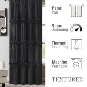 Homechoice Decor Thermal Insulated Blackout Window Curtains, Boho Ruched Window Treatments with 3 Ro...